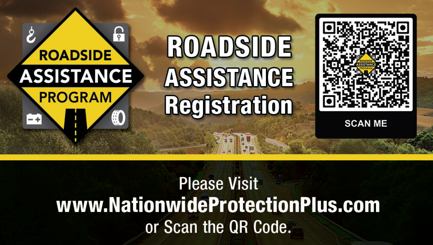 Roadside Assistance Program registration graphic with QR code